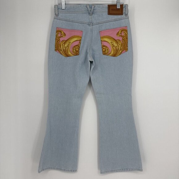 Versace Women's Denim with Heritage Print Jeans Size 28 US 1003366 NWT - Picture 1 of 11